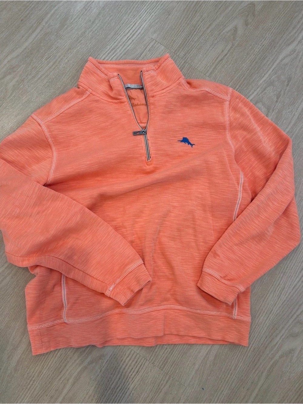 Tommy Bahama Coral 1/4 Zip Pullover with Navy Logo